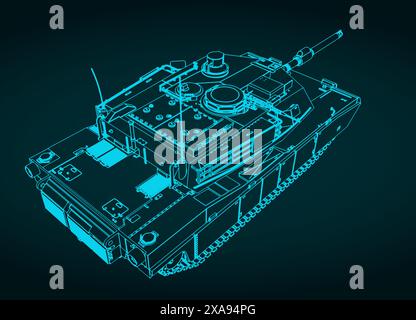 Illustrazioni vettoriali stilizzate del progetto di un serbatoio M1 Abrams Illustrazione Vettoriale