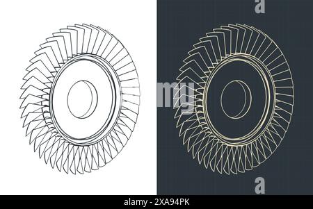 Illustrazioni vettoriali stilizzate di progetti isometrici del compressore del motore Illustrazione Vettoriale