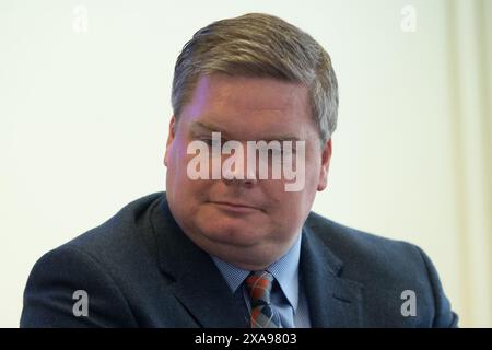 Londra, Regno Unito. 5 giugno 2024. Chris McEleny - Segretario generale del Partito ALBA in un briefing per le elezioni generali di Westminster dove annunciarono che il Partito ALBA schiererà e sosterrà 20 candidati alle elezioni di luglio. Credito: Justin ng/Alamy Live News. Foto Stock