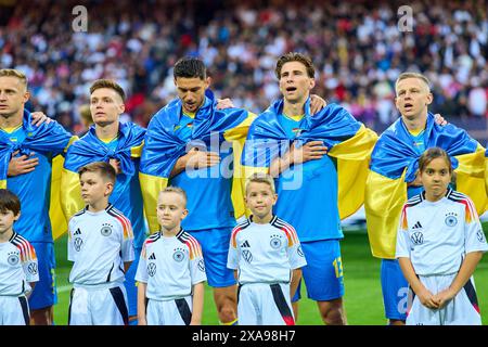 Teamfoto: Oleksandr Svatok, UKR 3 Taras STEPANENKO, UKR 6 Ilya Zabarnyi, UKR 13 Anatoliy Trubin, UKR 12 Roman Yaremchuk, UKR 9 Mykola MATWIJENKO, UKR 22 Yukhym Konoplia, UKR 2 Viktor Tsygankov, UKR 15 UKR 19 prima dell'amichevole GERMANIA - UCRAINA 0-0 DEUTSCHLAND - UCRAINA in preparazione ai Campionati europei 2024 il 3 giugno 2024 a Norimberga, Germania. Fotografo: Immagini ddp/immagini a stella Foto Stock