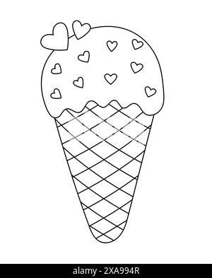 La pagina da colorare presenta un gelato decorato con gusto in Una tazza, un'attività colorata antistress per adulti Illustrazione Vettoriale