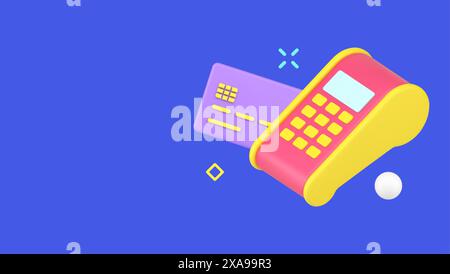 Terminale POS per il pagamento elettronico con carta di credito debito e-commerce banking dispositivo elettronico illustrazione vettoriale isometrica 3d. Business finanziario retail DIG Illustrazione Vettoriale