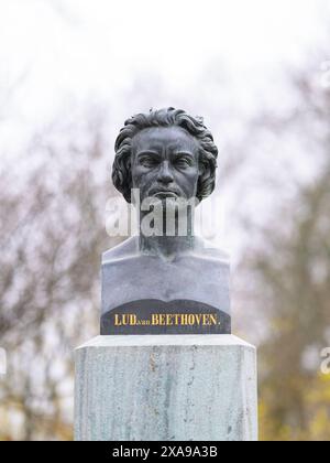 Vienna, Austria - 02 marzo 2024: Dettaglio di un memoriale di Ludwig van Beethoven a Vienna, 19° distretto, giorno nuvoloso in inverno Foto Stock