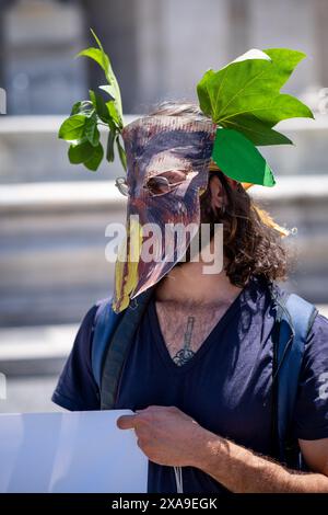 Roma, RM, Italia. 5 giugno 2024. Gli attivisti per l'ambiente raggiungono Piazza del Campidoglio, e il Municipio, per una protesta contro l'espansione urbana, l'overbuilding e la distruzione degli spazi verdi nel comune di Roma. (Credit Image: © Marco di Gianvito/ZUMA Press Wire) SOLO PER USO EDITORIALE! Non per USO commerciale! Crediti: ZUMA Press, Inc./Alamy Live News Foto Stock