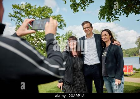 Skanderborg, Danimarca. 5 giugno 2024. Il leader dell'opposizione, Alex Vanopslagh, leader del partito dell'Alleanza Liberale, parla alla riunione della Costituzione nel parco cittadino di Skanderborg, mercoledì 5 giugno 2024 Credit: Ritzau/Alamy Live News Foto Stock