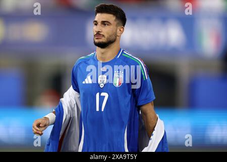 Bologna, Italia. 4 giugno 2024. L'Italia Riccardo Orsolini guarda avanti durante l'amichevole tra Italia e Turkiye allo Stadio Renato Dallara il 4 giugno 2024 a Bologna. Crediti: Marco Canoniero/Alamy Live News Foto Stock