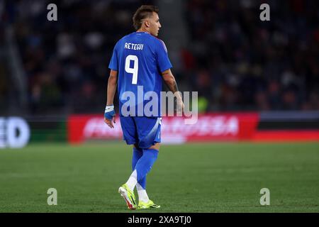 Bologna, Italia. 4 giugno 2024. L'Italia Mateo Retegui guarda durante l'amichevole tra Italia e Turkiye allo Stadio Renato Dallara il 4 giugno 2024 a Bologna. Crediti: Marco Canoniero/Alamy Live News Foto Stock