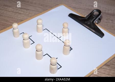 Organigramma gerarchico aziendale con bambole di legno. Foto Stock