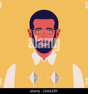 Ritratto di un giovane latinoamericano. Avatar di un uomo d'affari. Politico. Illustrazione piatta vettoriale Illustrazione Vettoriale