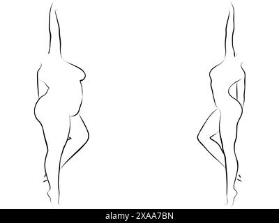 Concettuale grasso sovrappeso femminile vs Slim FIT corpo sano dopo perdita di peso o dieta con muscoli sottile giovane donna. 3D illustrazione per il fitness Foto Stock