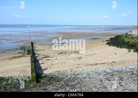 La marea è fuori a Southend on Sea. Foto Stock