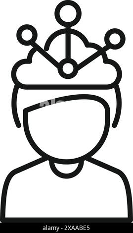 Icona di linea semplicistica che rappresenta una persona con una corona stilizzata, che simboleggia la leadership o la regalità Illustrazione Vettoriale