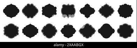Set di finestre islamiche. Silhouette nera di elementi di design arabi o decorazioni in stile orientale. L'architettura musulmana incornicia in forme diverse per il Ramadan. Archi di moschea vettoriali isolati su sfondo bianco Illustrazione Vettoriale