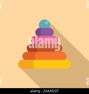 Design piatto vettoriale di un classico giocattolo ad anelli impilabili per bambini con un'ombra Illustrazione Vettoriale