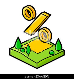 Immagine del terreno e della percentuale del tracciato. Illustrazione immobiliare in stile isometrico. Illustrazione Vettoriale