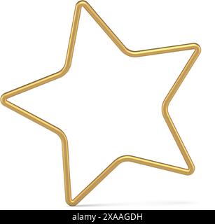 Realistico design decorativo a stella con cinque punte dorate e metallizzato, illustrazione vettoriale del modello 3D. Gioielli di lusso disposti diagonalmente ad aster Illustrazione Vettoriale
