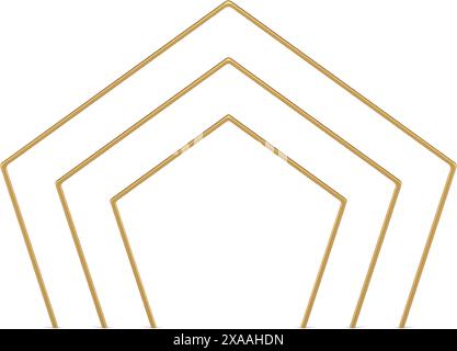 Illustrazione vettoriale realistica dell'angolo dell'arco poligonale a più livelli dorato con forma geometrica dell'elemento 3D. Adver. Figure decorative matematiche ad arco poligono angolato Illustrazione Vettoriale