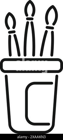 Disegno in bianco e nero di pennelli in un vaso, ideale per temi artistici e di design Illustrazione Vettoriale