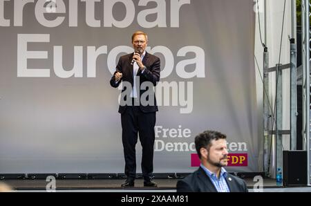 Stoccarda, Germania, 3 giugno 2024: Christian Lindner, Ministro federale delle finanze e Presidente del Partito Liberale Democratico di Germania (FDP) durante HIS Foto Stock