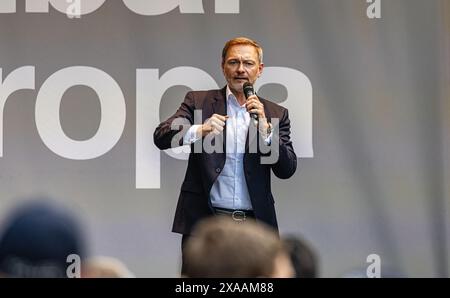 Stoccarda, Germania, 3 giugno 2024: Christian Lindner, Ministro federale delle finanze e Presidente del Partito Liberale Democratico di Germania (FDP) durante HIS Foto Stock