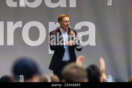 Stoccarda, Germania, 3 giugno 2024: Christian Lindner, Ministro federale delle finanze e Presidente del Partito Liberale Democratico di Germania (FDP) durante HIS Foto Stock