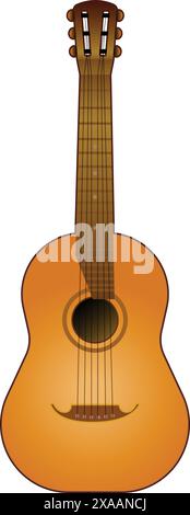 Illustrazione vettoriale dettagliata della chitarra acustica classica con design in legno, perfetta per icone e grafica di strumenti musicali Illustrazione Vettoriale