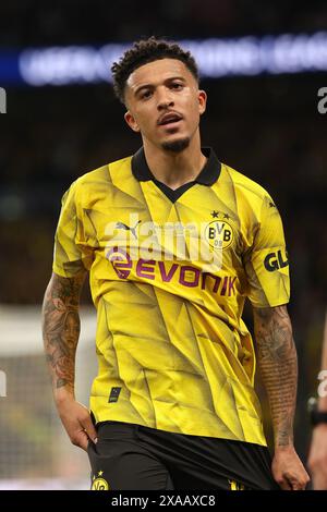 Jadon Sancho (Borussia Dortmund) durante la finale di UEFA Champions League tra il Borussia Dortmund e il Real Madrid allo Stadio di Wembley, Londra, sabato 1 giugno 2024. (Foto: Pat Isaacs | mi News) crediti: MI News & Sport /Alamy Live News Foto Stock