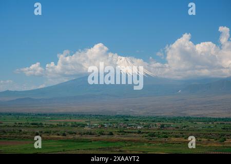 Vista del Monte Ararat da Khor Virap, Ararat, Armenia (Hayastan), Caucaso, Asia centrale, Asia Foto Stock