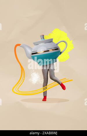Immagine collage composito verticale di mini zampe di tè isolato su sfondo creativo Foto Stock