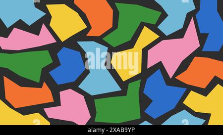 Sfondo colorato a doodle. Modello astratto con forme geometriche e figure. Design divertente e alla moda Illustrazione Vettoriale