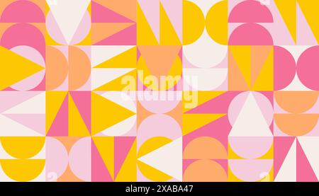 Motivo a mosaico geometrico minimalista. Sfondo vintage astratto nei colori rosa, giallo e bianco Illustrazione Vettoriale
