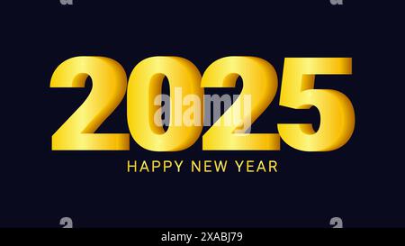 2025 capodanno asiatico cinese. Design delle cifre. Felice anno nuovo modello di design di testo colore oro. Sfondo blu scuro isolato. Per la pagina Web del banner del calendario cartoline. Illustrazione vettoriale. Illustrazione Vettoriale