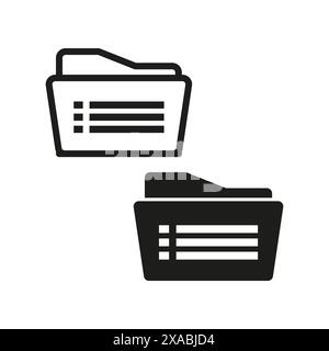 Set di icone cartella. Contorno nero. Organizzazione dei file. Illustrazione vettoriale. Illustrazione Vettoriale