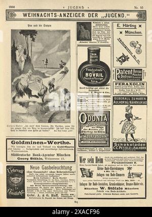 Pagina di vecchie pubblicità di giornali tedeschi, anni '1890, XIX secolo, bovril Foto Stock