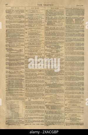 Vecchia pagina di giornale anni '1870, avvisi, nuova musica, XIX secolo Foto Stock