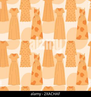 Motivo vettoriale senza cuciture di lunghi prendisole estivi gialli. Illustrazione elegante e alla moda Illustrazione Vettoriale