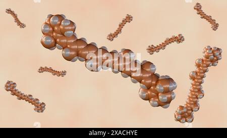 La rappresentazione 3D delle molecole di beta-carotene, chiamate anche carotenoidi, è considerata antiossidante Foto Stock