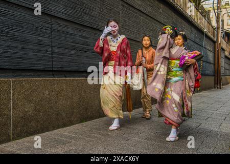 Geisha che camminano per il quartiere delle geishe Gion, Kyoto, Honshu, Giappone, Asia Copyright: MichaelxRunkel 1184-11654 solo per uso editoriale Foto Stock