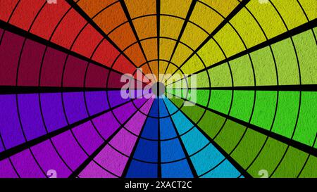 Cerchio arcobaleno spettrale multicolore composto da diversi segmenti - illustrazione 3D. Foto Stock