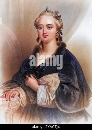 Katharina II, genannt Katharina die grosse (geb. 2. Mai 1729 als Sophie Auguste Friederike von Anhalt-Zerbst a Stettino, gest. 17. Novembre 1796 a Sankt Petersburg), guerra ab dem 9. Juli 1762 Kaiserin von Russland, Historisch, digital restaurierte Reproduktion von einer Vorlage aus dem 19. Jahrhundert, data di registrazione non indicata, Foto Stock