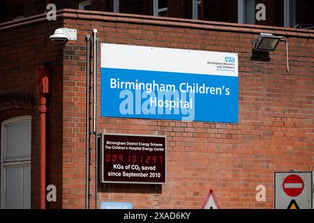 Cartello ospedale pediatrico di Birmingham, Birmingham, Regno Unito Foto Stock