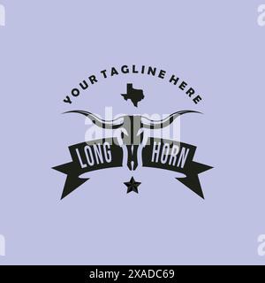 logo, icona e simbolo vintage a corno lungo, con emblema e disegno vettoriale Illustrazione Vettoriale