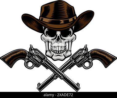 Cowboy Hat Pistols Skull Pirate Cross Bones Illustrazione Vettoriale