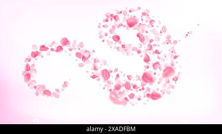 Delicato turbinio rosa di petali di rosa. Flusso di vento a spirale realistico con petali di fiori. Illustrazione Vettoriale