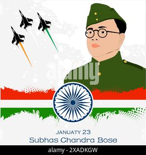 23 gennaio modello poster netaji subhas chandra bose jayanti Illustrazione Vettoriale