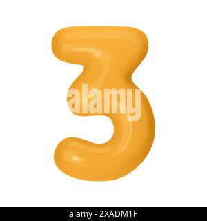 Numero 3 - palloncino in plastica arancione numero tre isolato su sfondo bianco. Illustrazione vettoriale stile 3D. Illustrazione Vettoriale