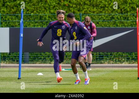 Enfield, Regno Unito. 6 giugno 2024. Jack Grealish durante l'England Training session davanti all'amichevole International vs Islanda al Tottenham Hotspur Training Ground, Enfield, Inghilterra, Regno Unito il 6 giugno 2024 Credit: Every Second Media/Alamy Live News Foto Stock