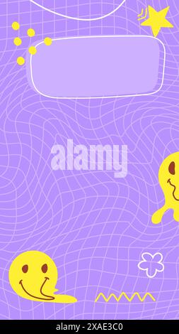 Modello di storia ACID y2k viola fuso sorrisi. Illustrazione Vettoriale