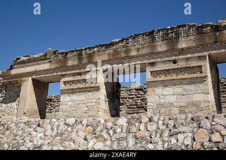 Messico, Oaxaca, San Pablo de Mitla, sito archeologico di Mitla, pareti di intrecci a mosaico e design geometrico Foto Stock