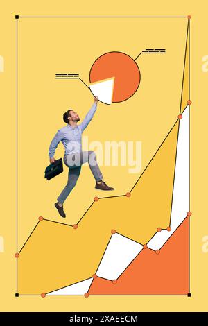 Immagine collage grafica verticale di grafici grafici grafici di mini Guy Jump Run grafici isolati su sfondo creativo Foto Stock